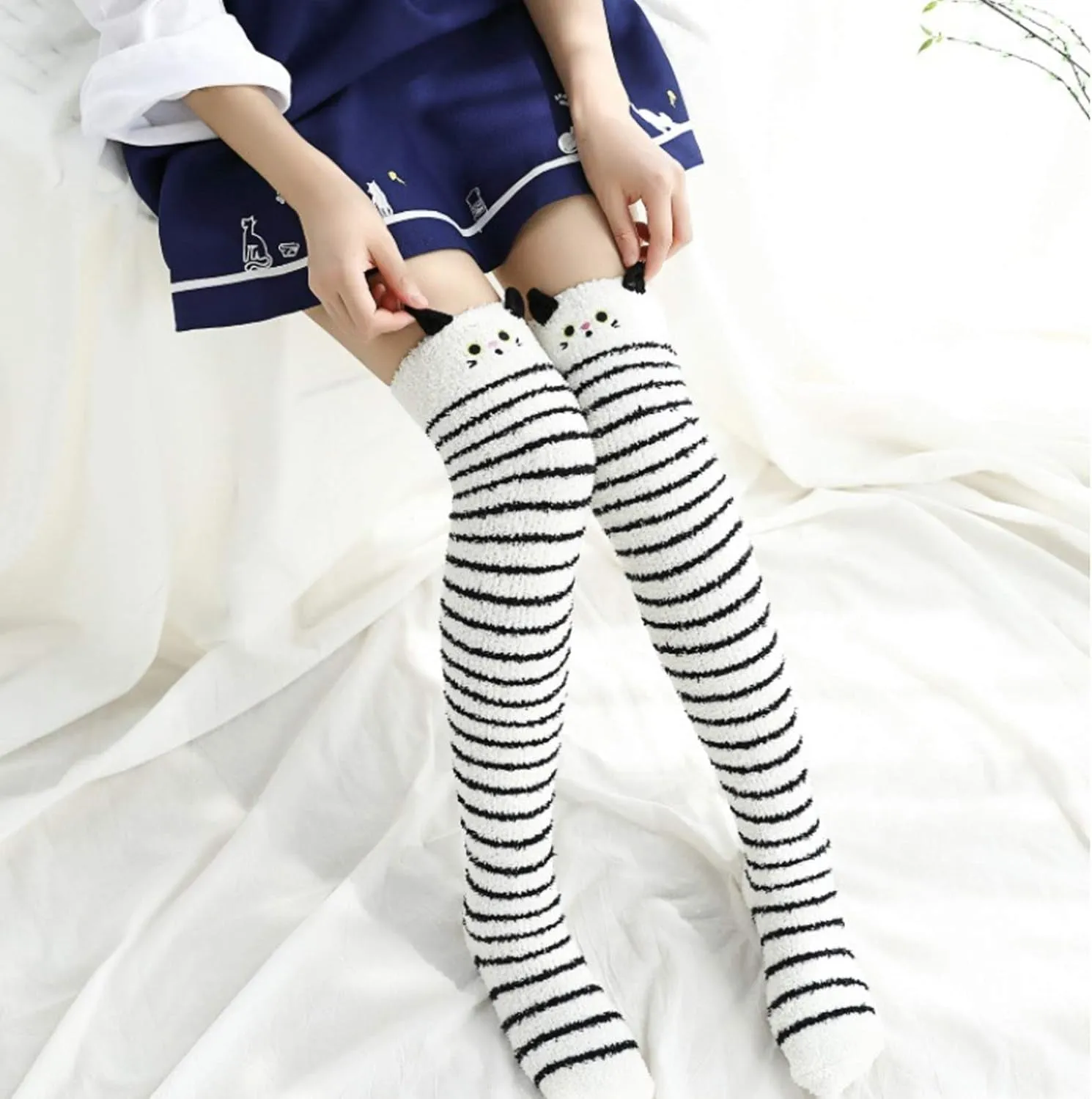 White Kitty Thigh Highs