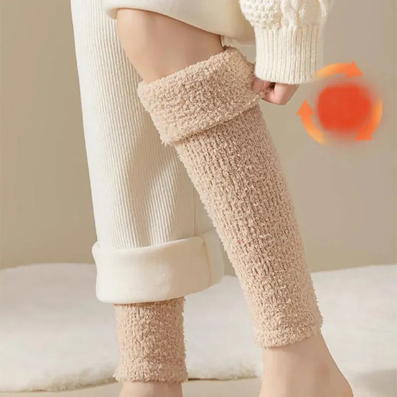 Winter Warm Plush Socks Women Dual-purpose Protection Heel And Knee Sock For Olds