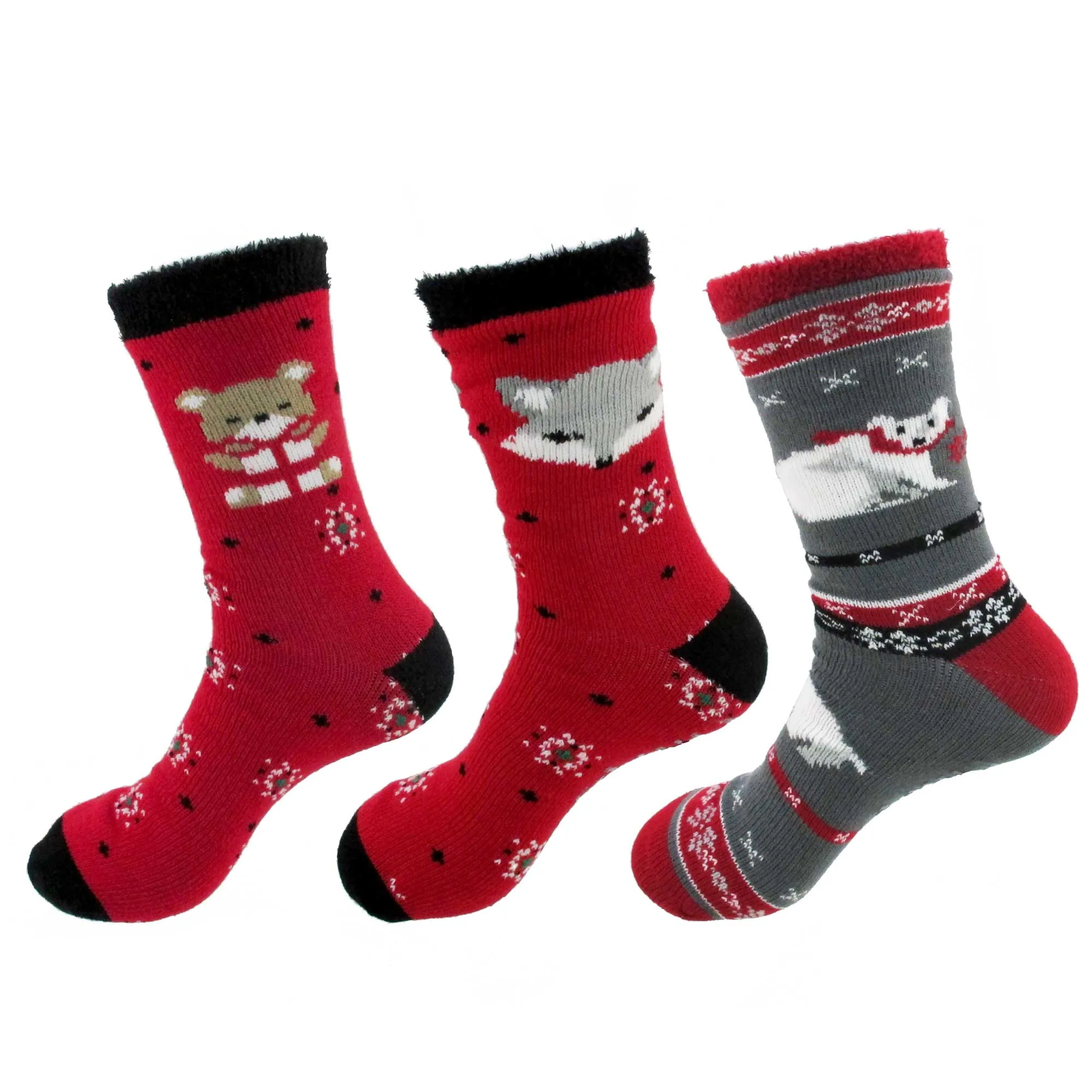 Women's Double Layer Christmas Cozy Fuzzy Cabin Animal Socks