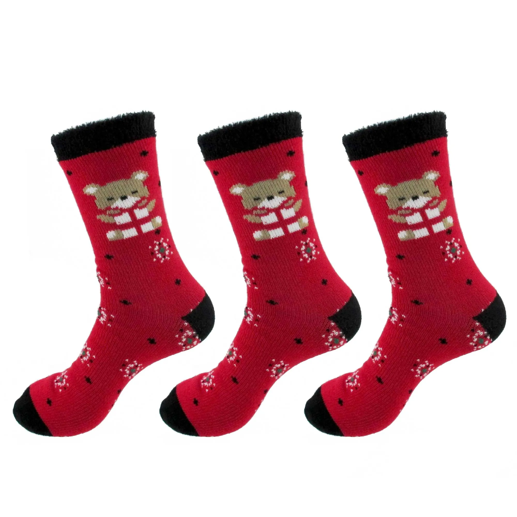 Women's Double Layer Christmas Cozy Fuzzy Cabin Animal Socks