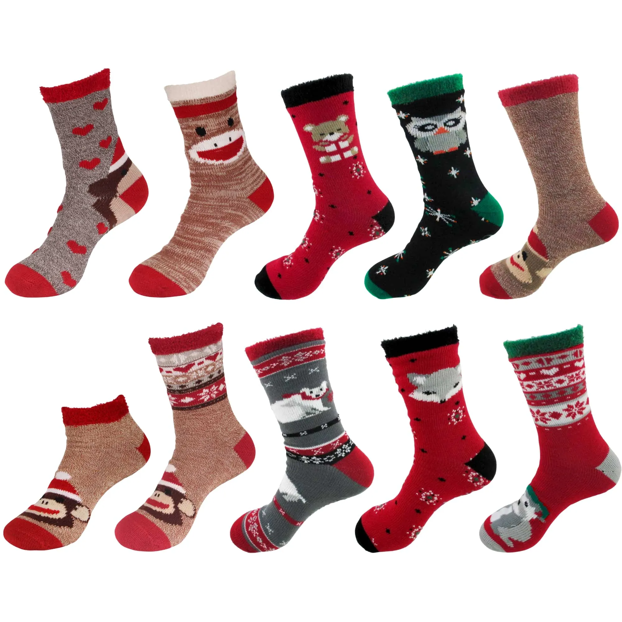 Women's Double Layer Christmas Cozy Fuzzy Cabin Animal Socks