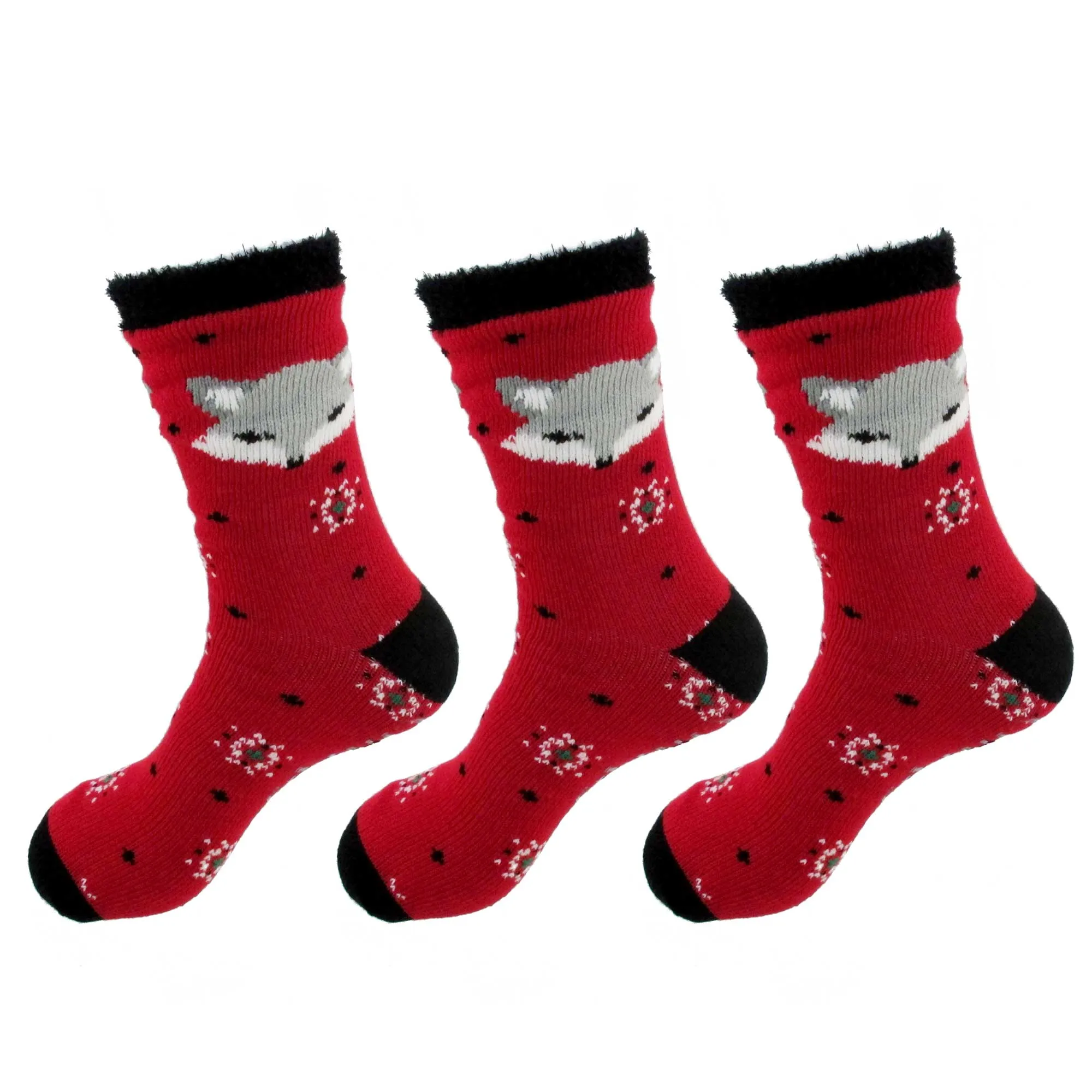 Women's Double Layer Christmas Cozy Fuzzy Cabin Animal Socks