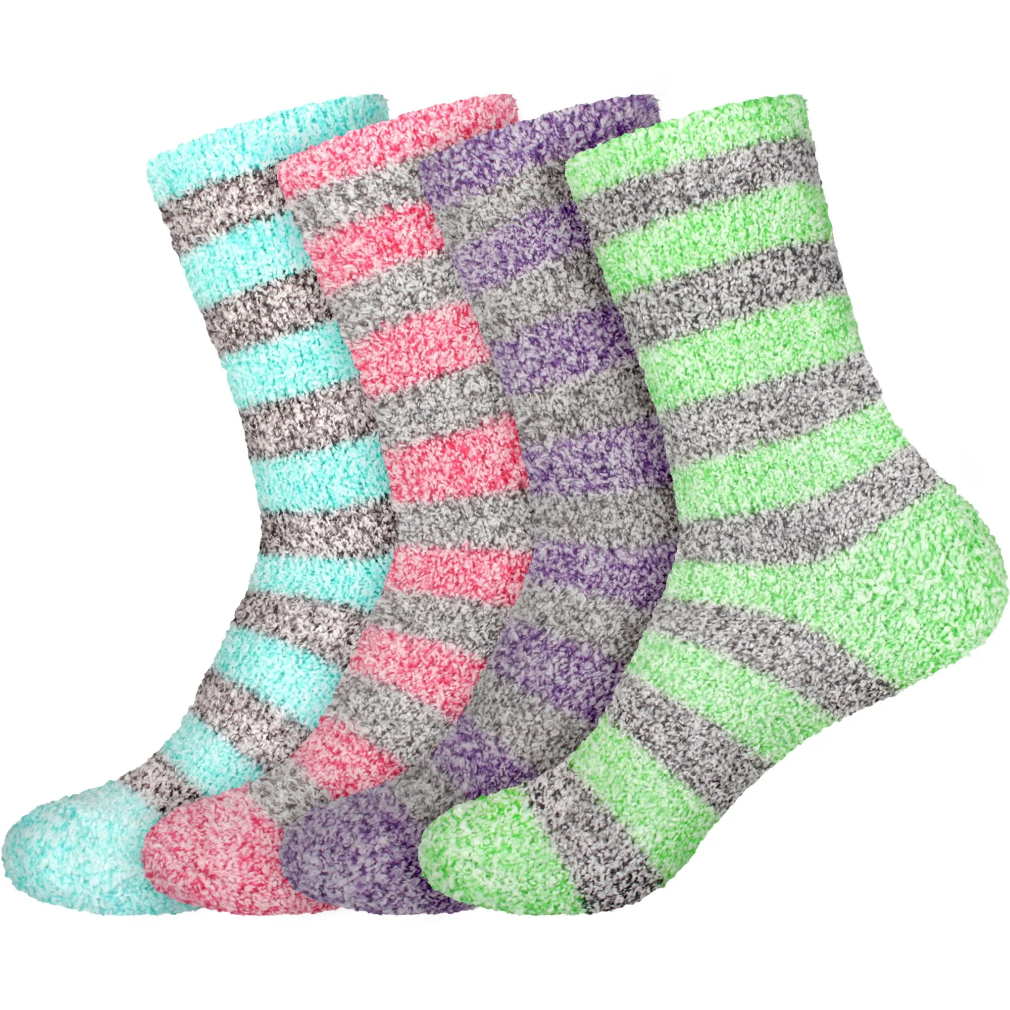 Women's Solid/Striped Two-Tone Fuzzy Socks