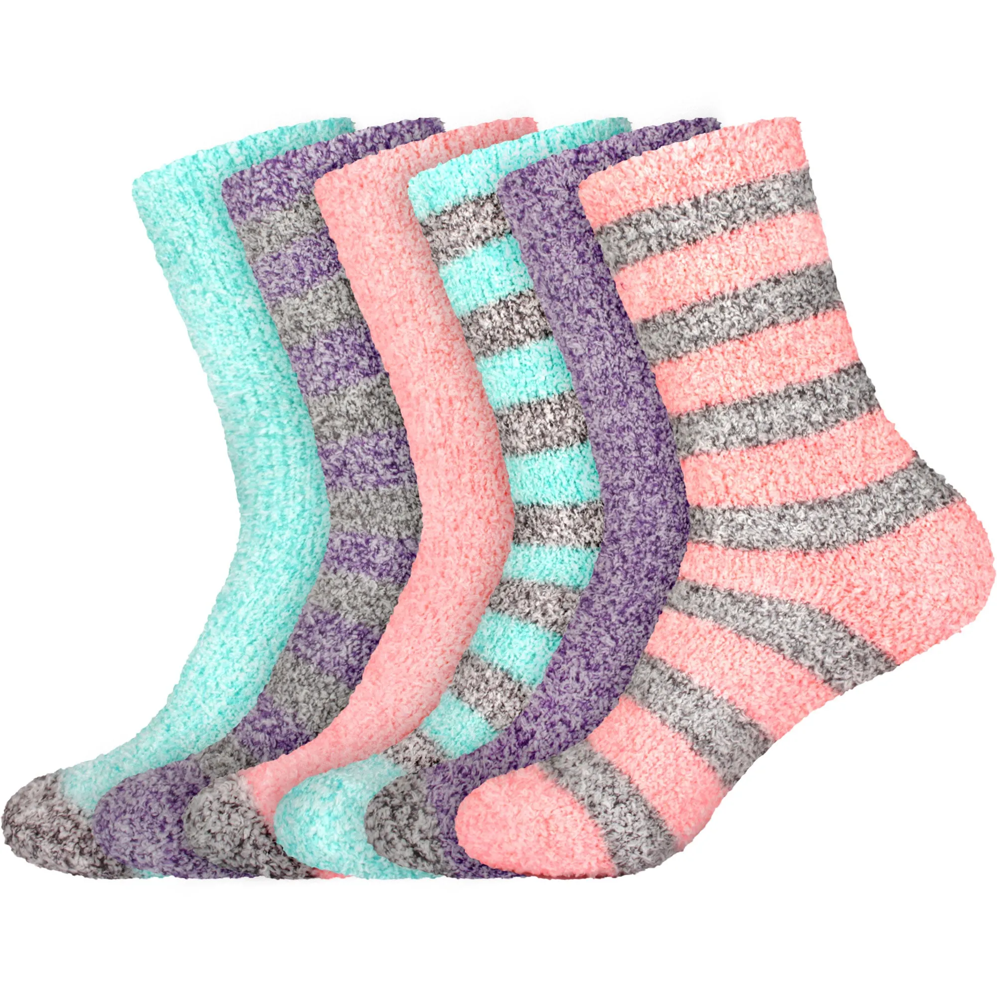 Women's Solid/Striped Two-Tone Fuzzy Socks