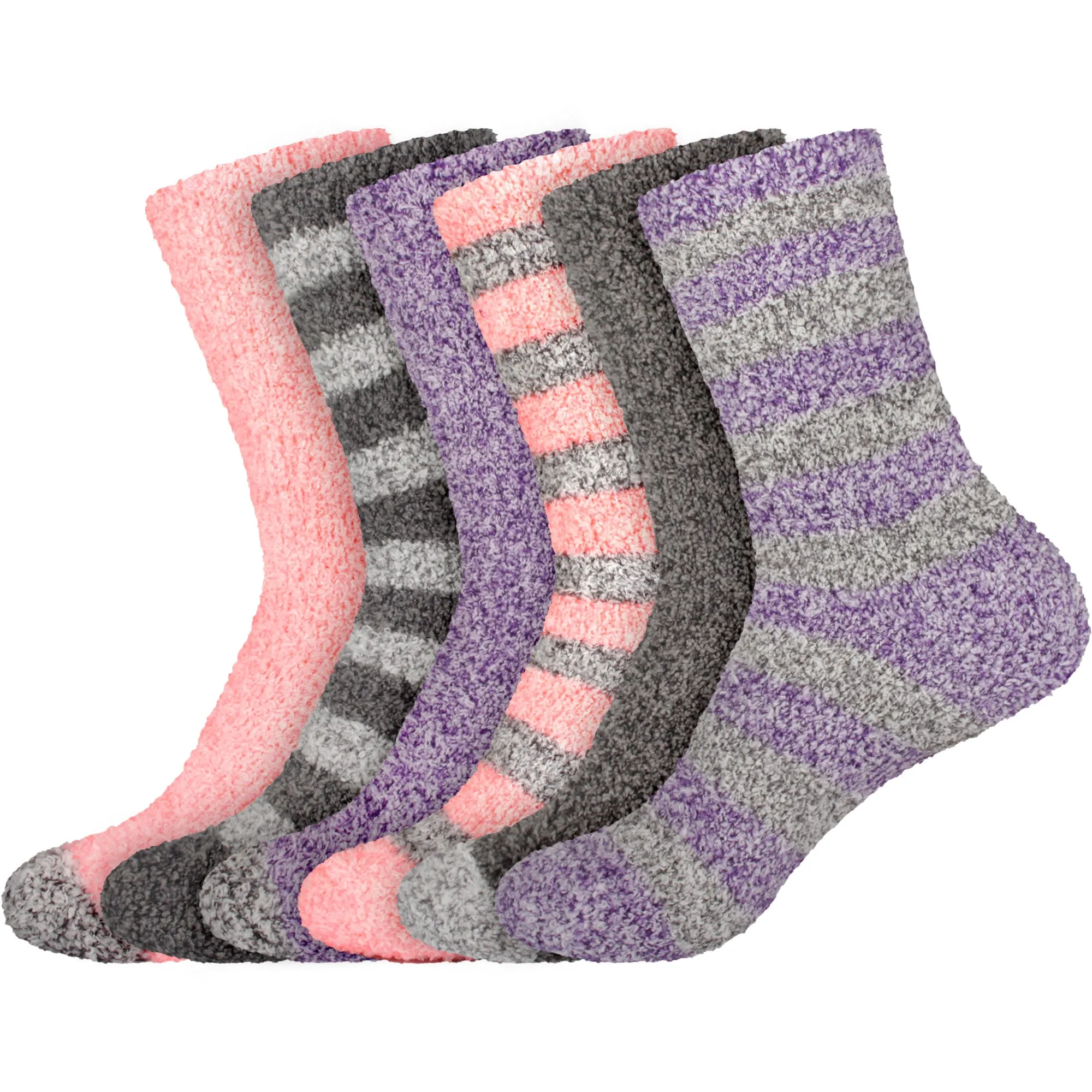 Women's Solid/Striped Two-Tone Fuzzy Socks