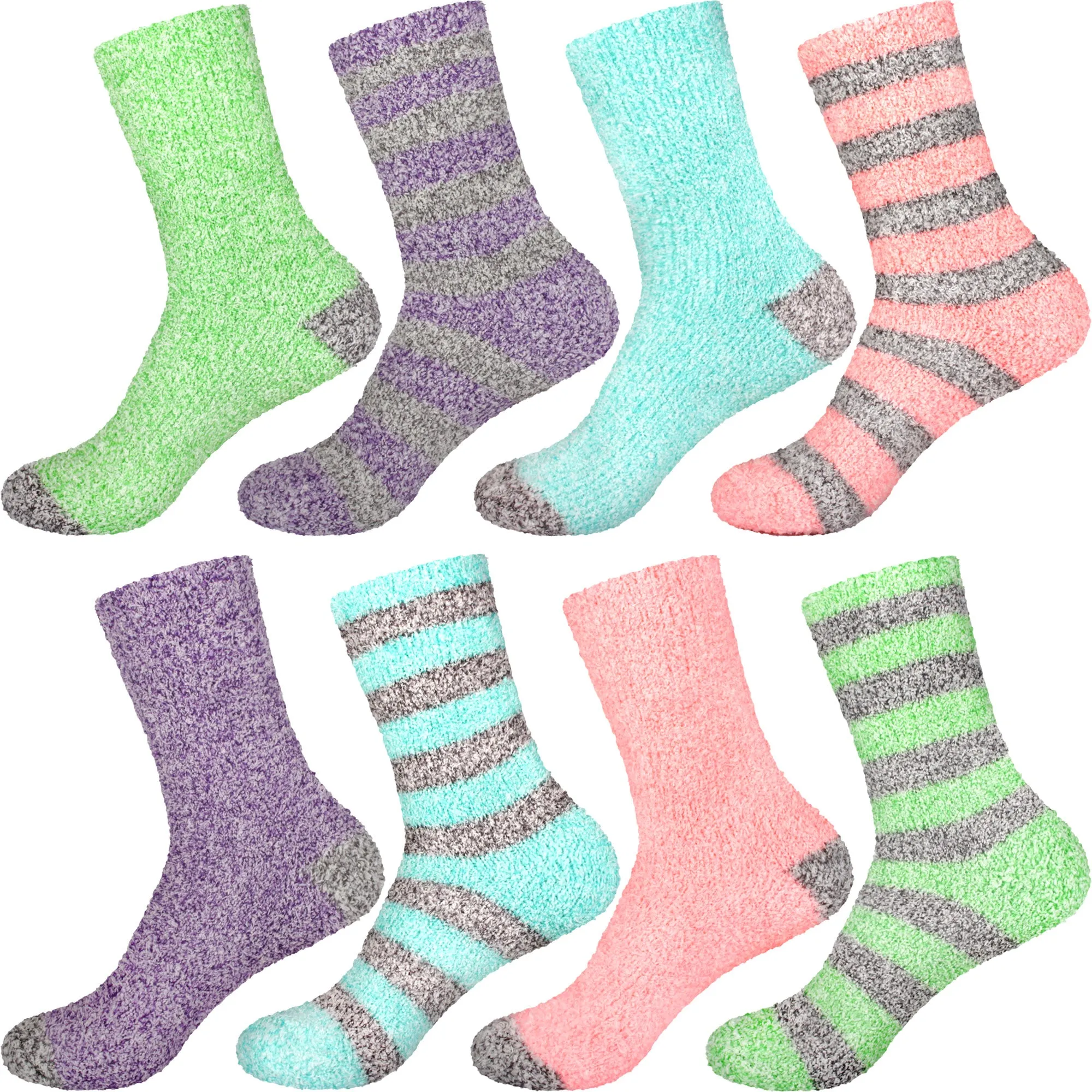 Women's Solid/Striped Two-Tone Fuzzy Socks