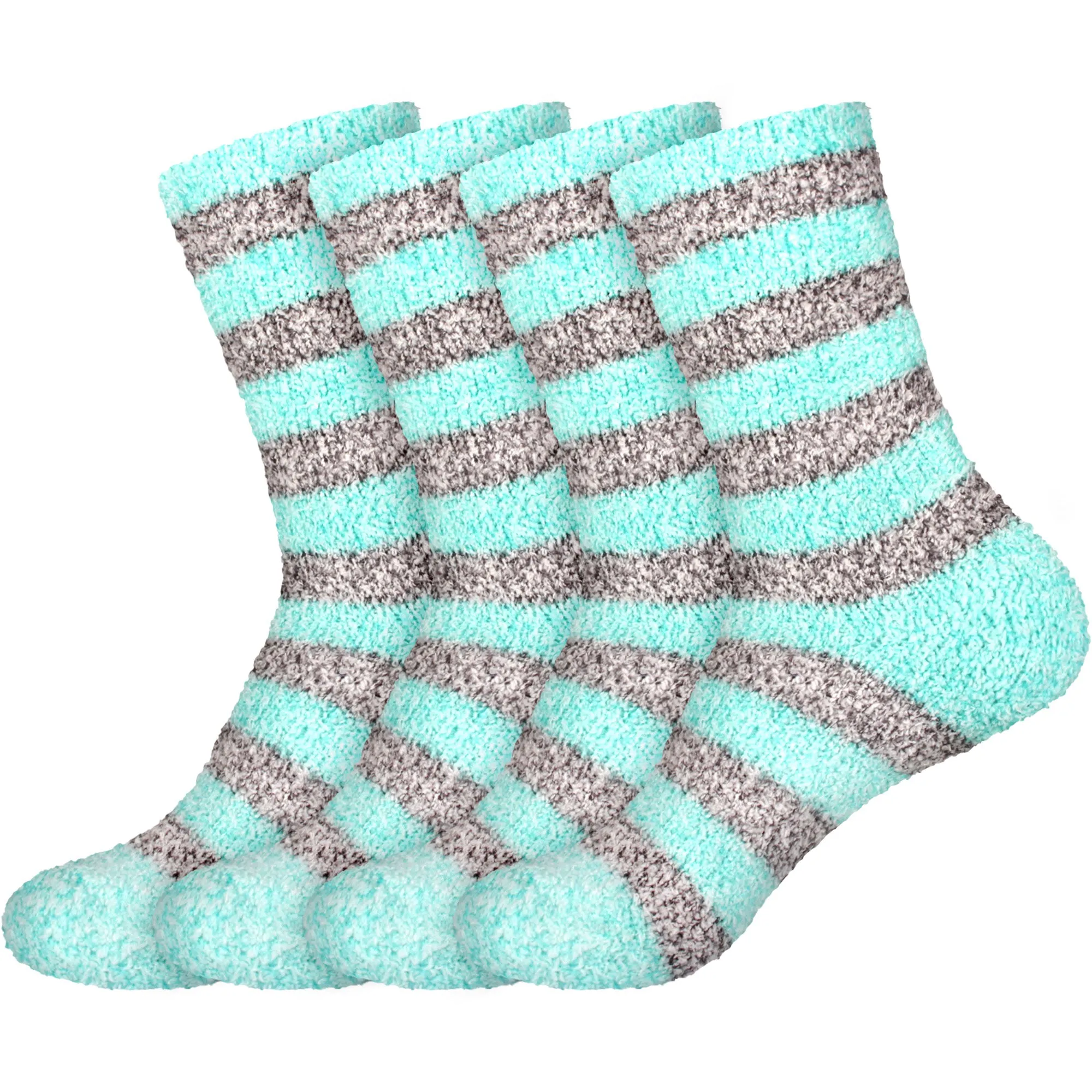 Women's Solid/Striped Two-Tone Fuzzy Socks