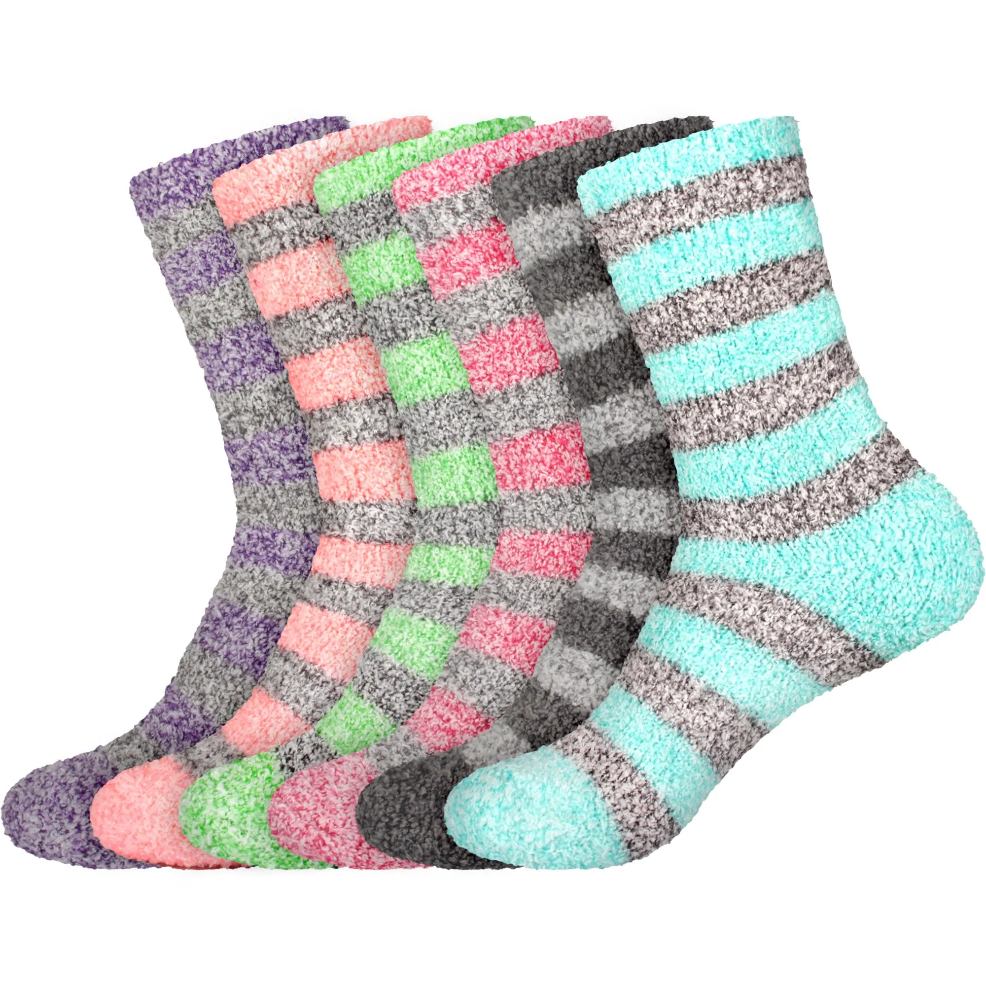 Women's Solid/Striped Two-Tone Fuzzy Socks