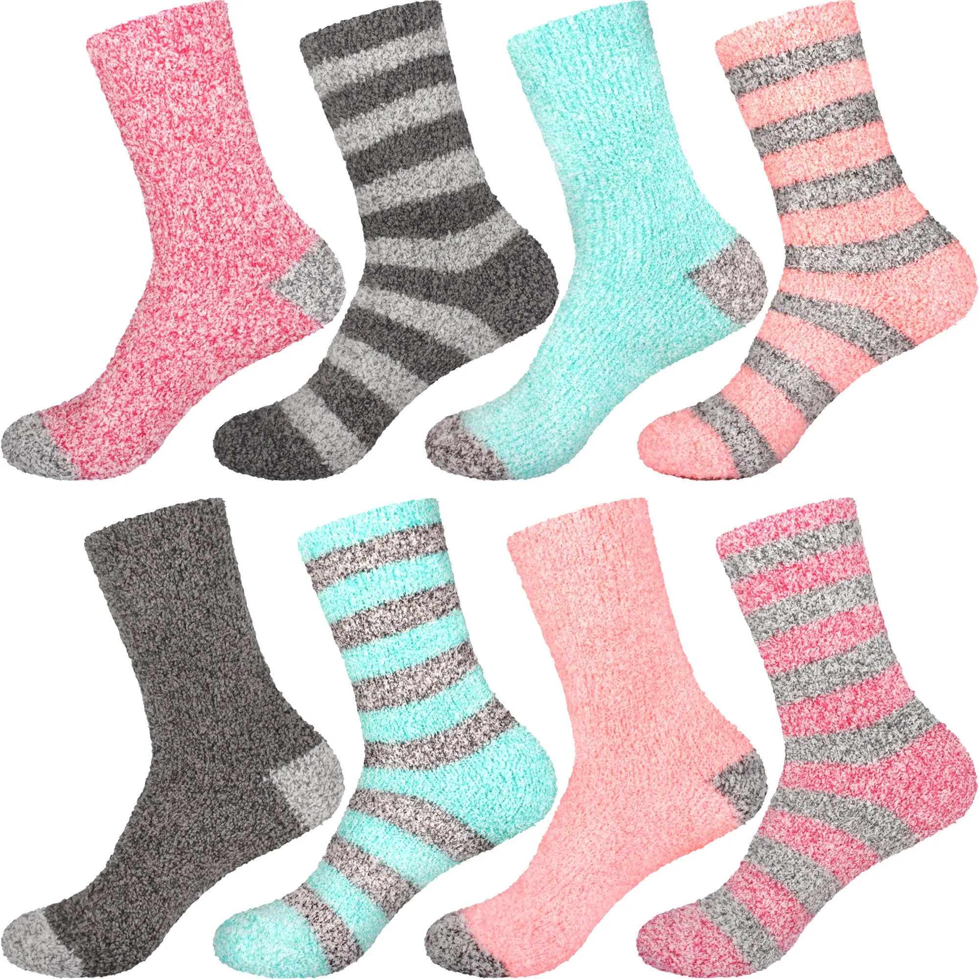 Women's Solid/Striped Two-Tone Fuzzy Socks