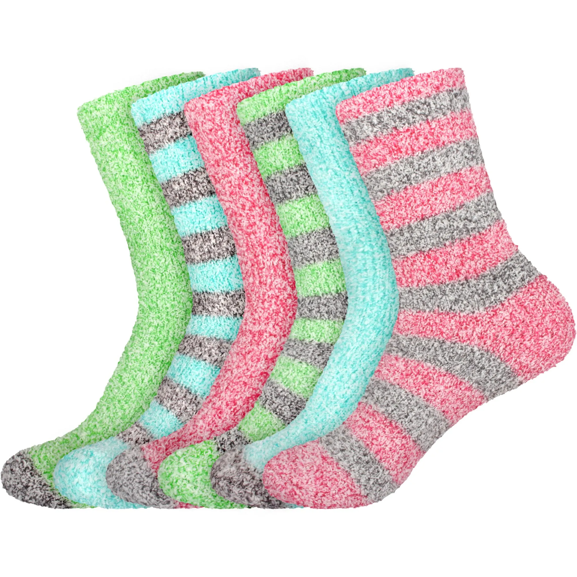 Women's Solid/Striped Two-Tone Fuzzy Socks