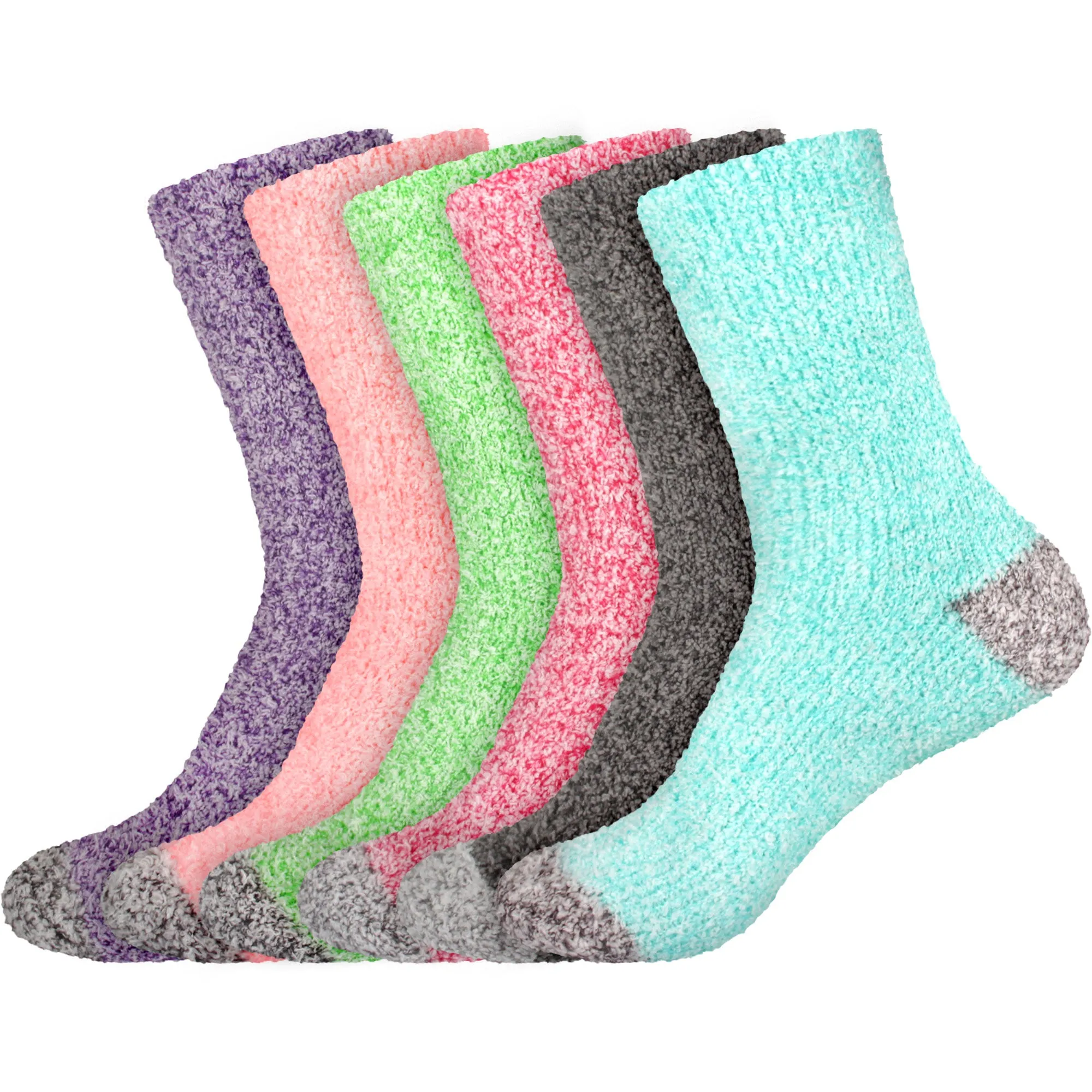 Women's Solid/Striped Two-Tone Fuzzy Socks