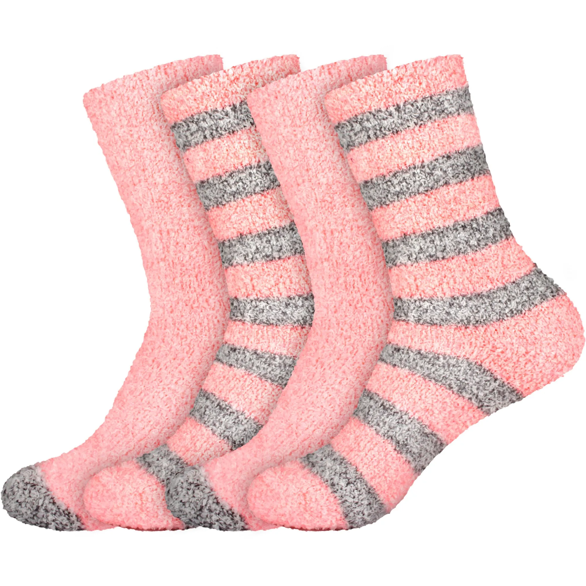 Women's Solid/Striped Two-Tone Fuzzy Socks