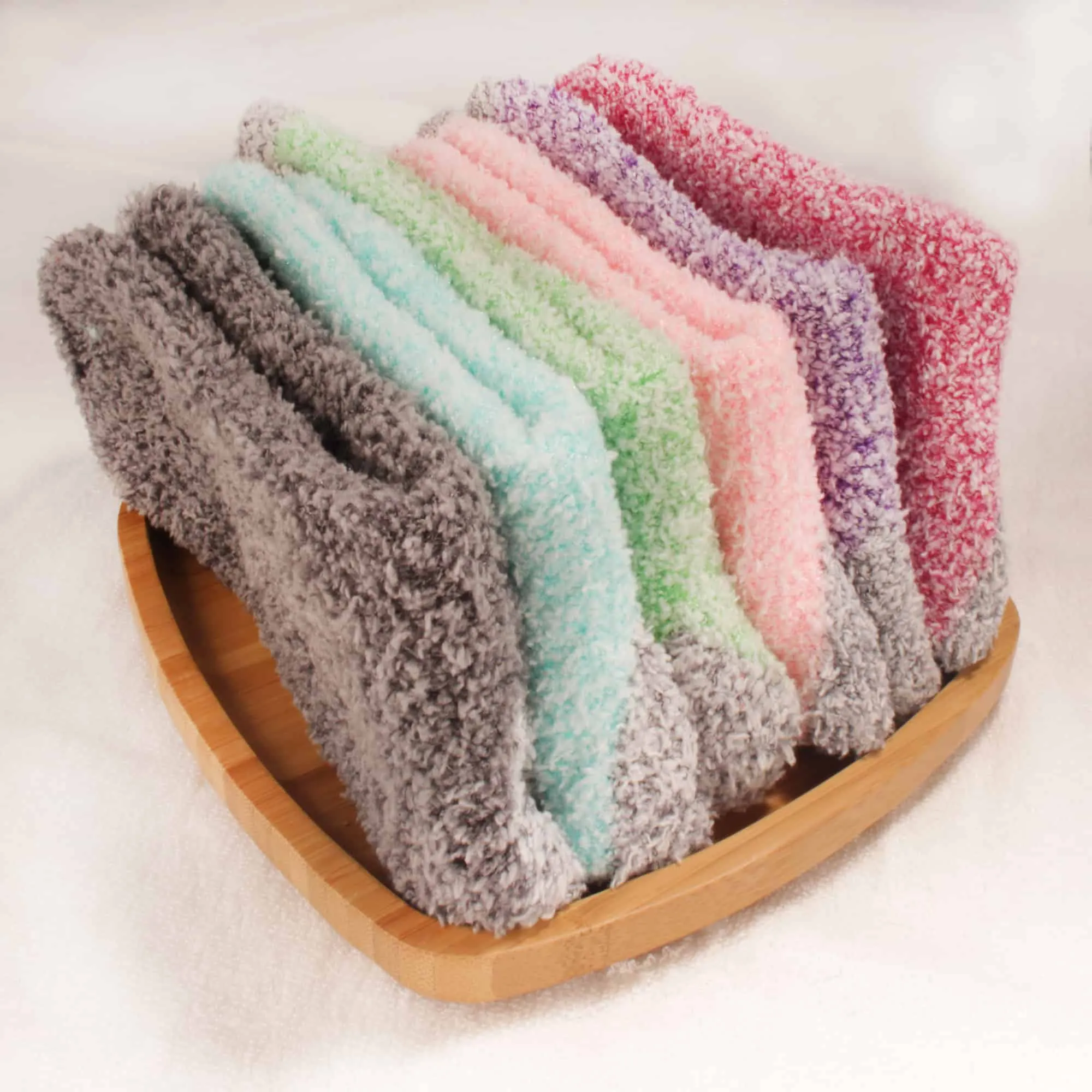 Women's Solid/Striped Two-Tone Fuzzy Socks