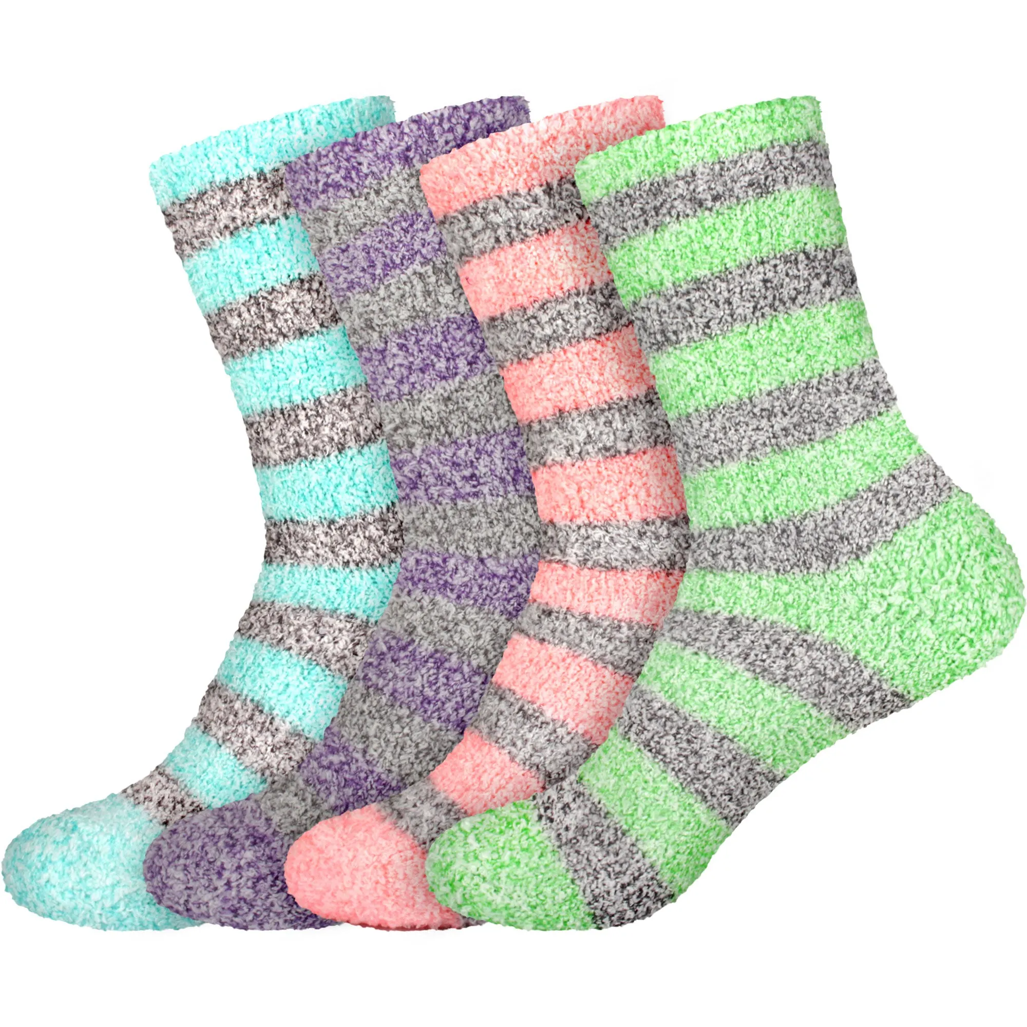 Women's Solid/Striped Two-Tone Fuzzy Socks