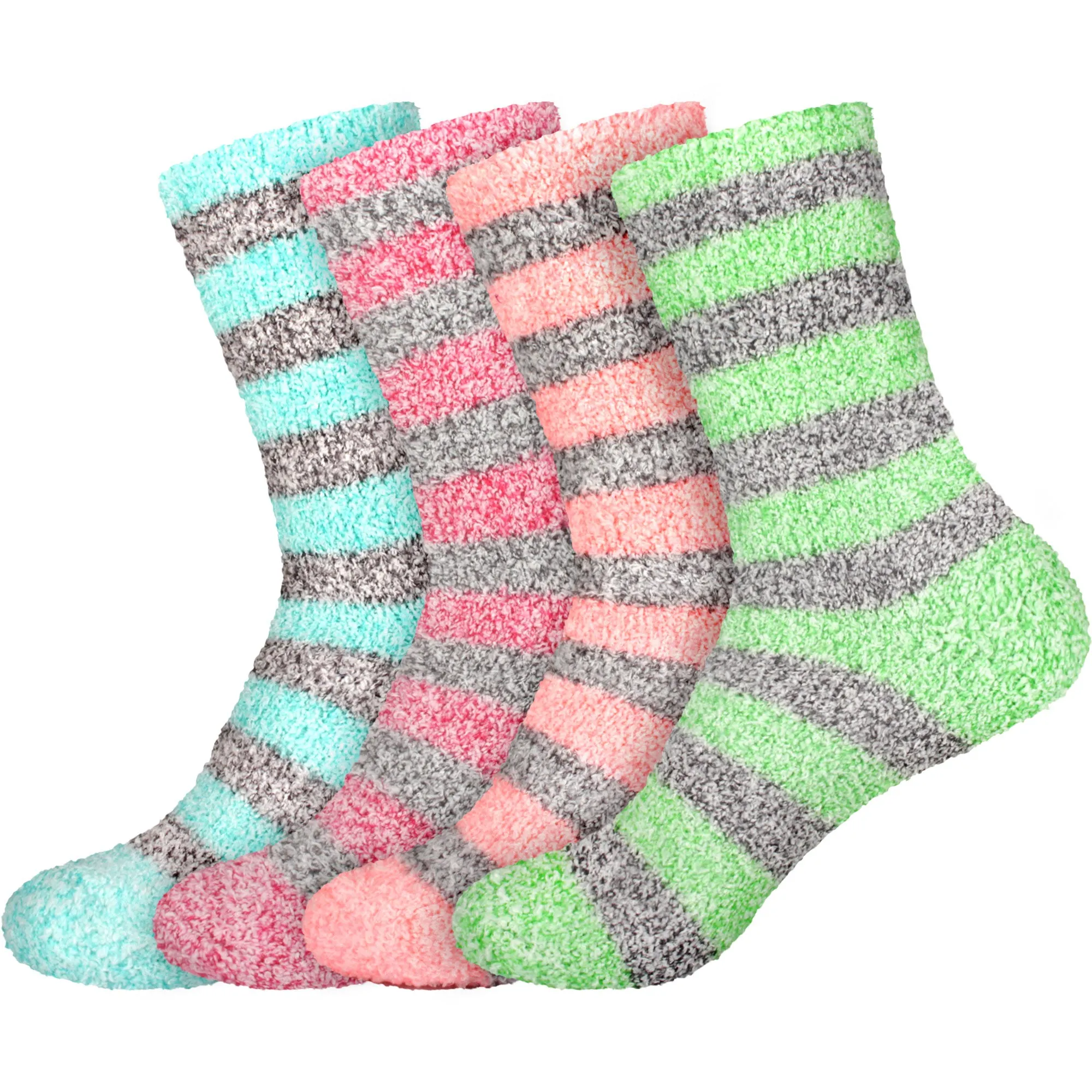 Women's Solid/Striped Two-Tone Fuzzy Socks