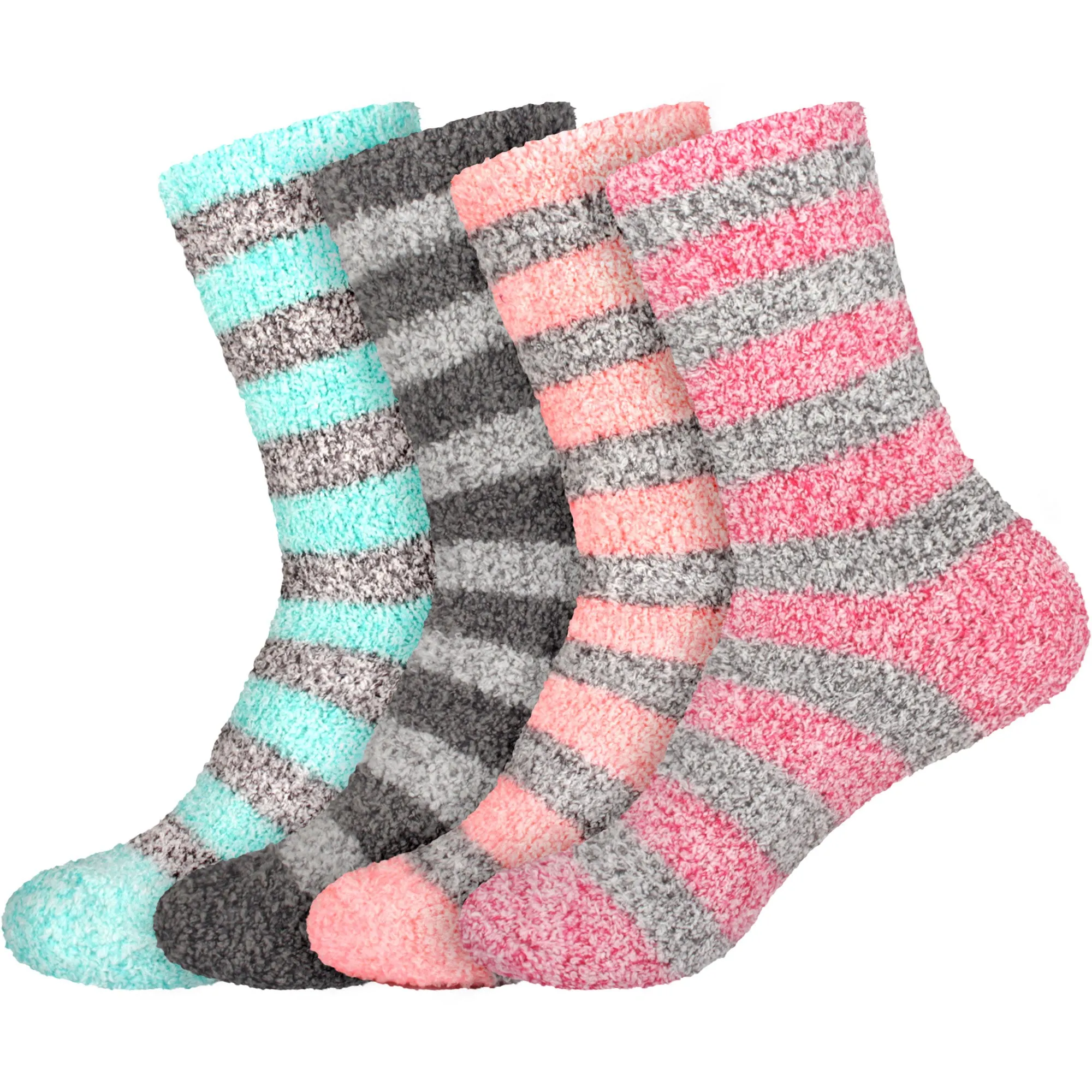 Women's Solid/Striped Two-Tone Fuzzy Socks