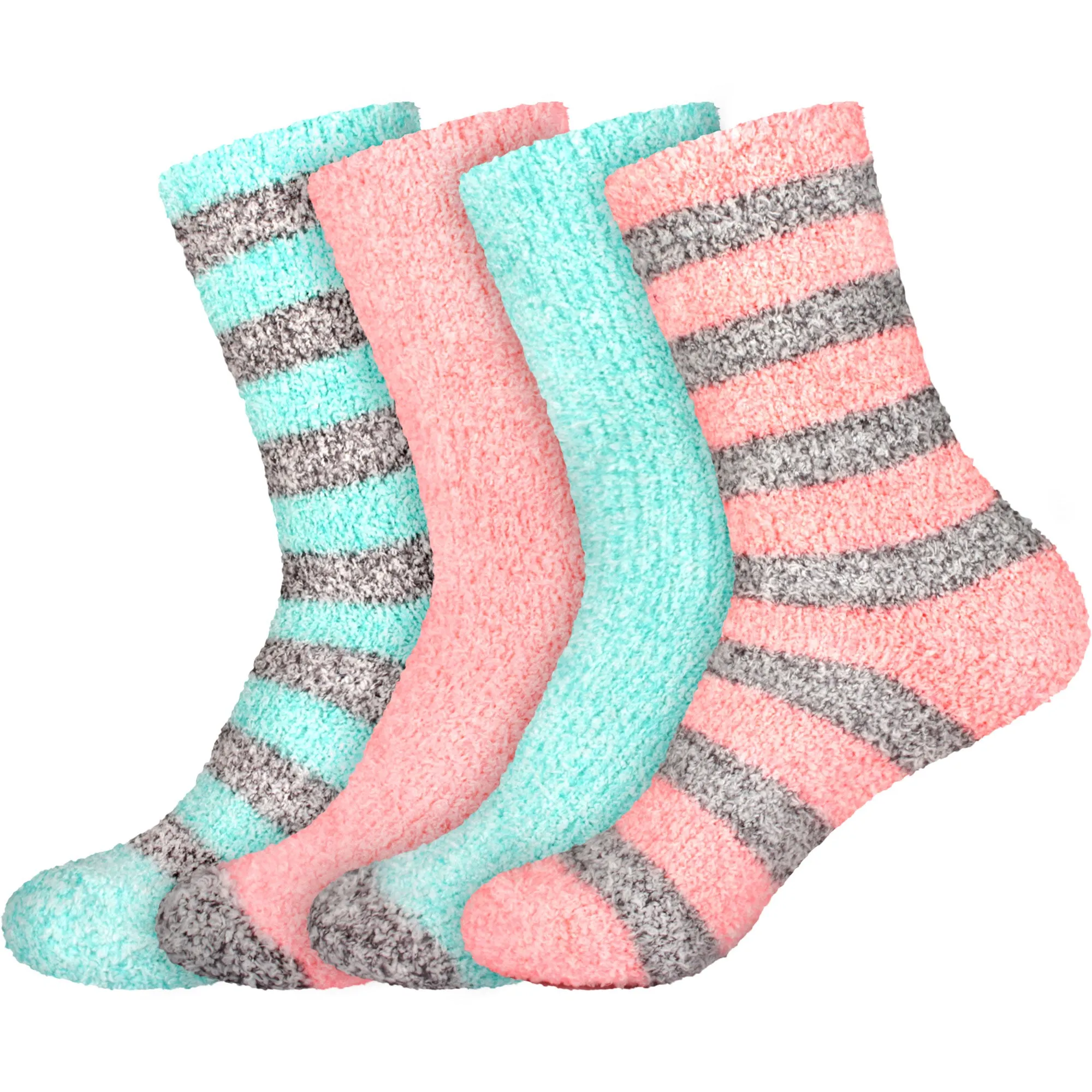 Women's Solid/Striped Two-Tone Fuzzy Socks