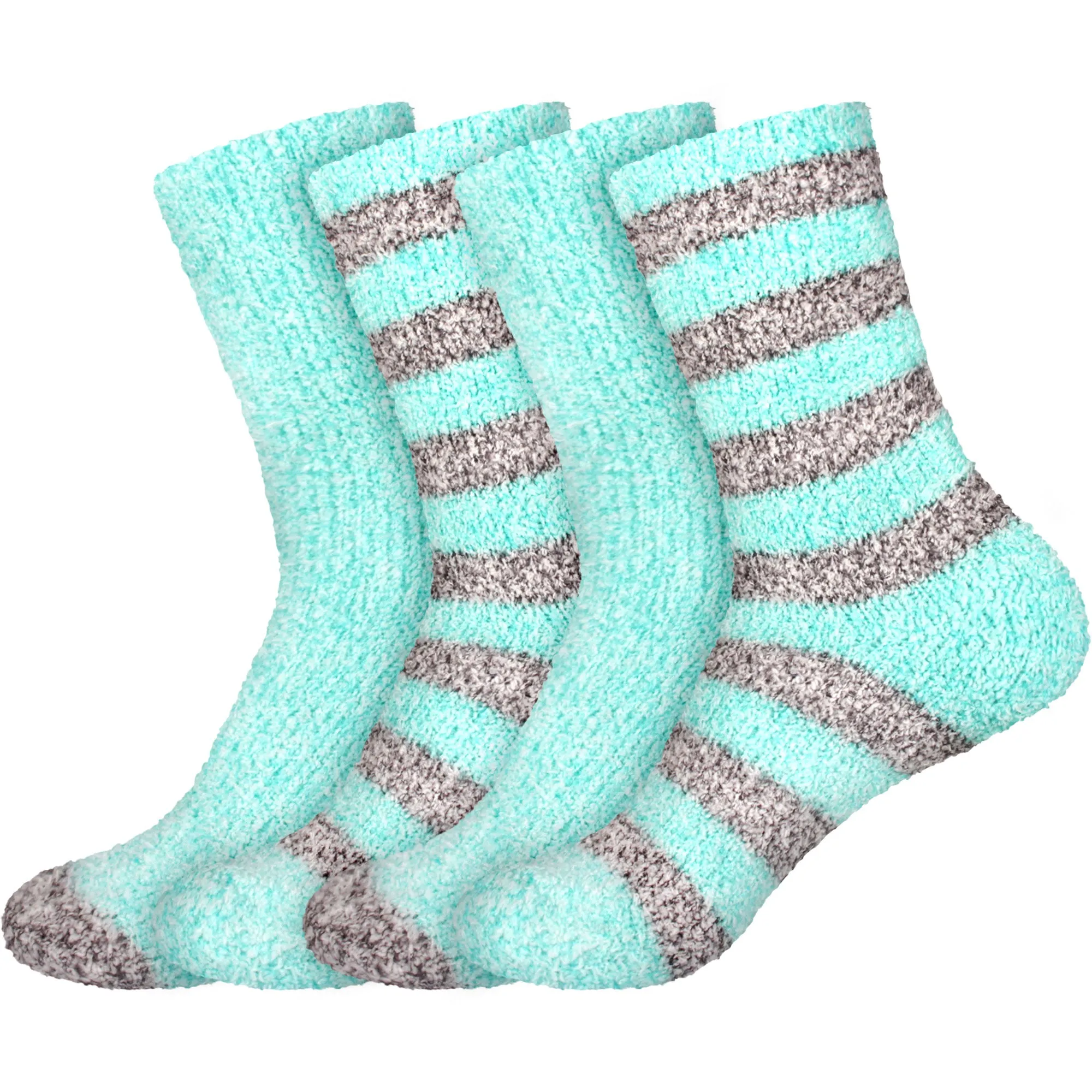 Women's Solid/Striped Two-Tone Fuzzy Socks