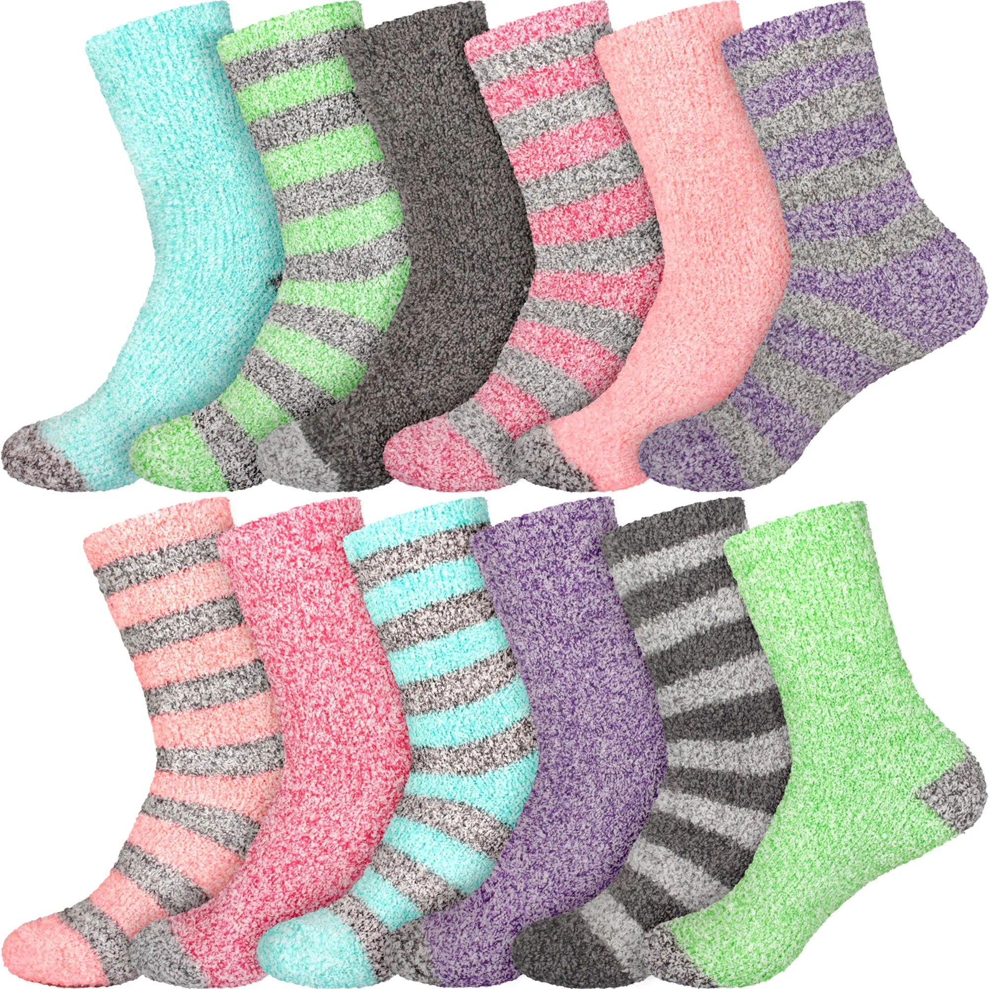 Women's Solid/Striped Two-Tone Fuzzy Socks