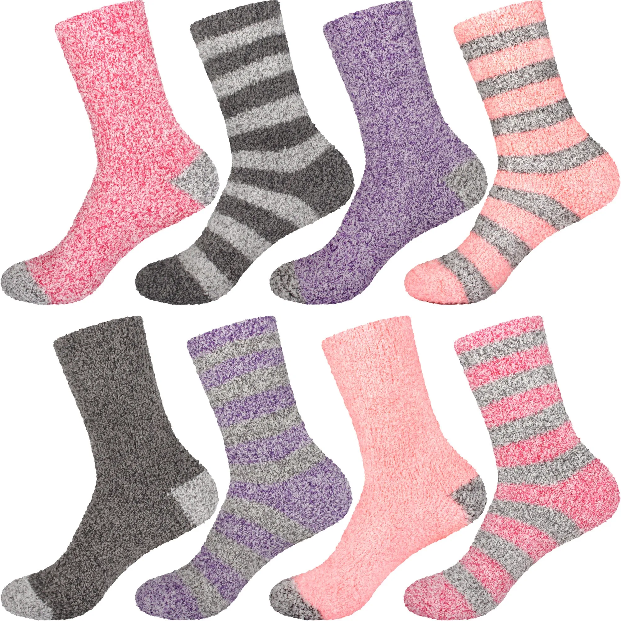 Women's Solid/Striped Two-Tone Fuzzy Socks